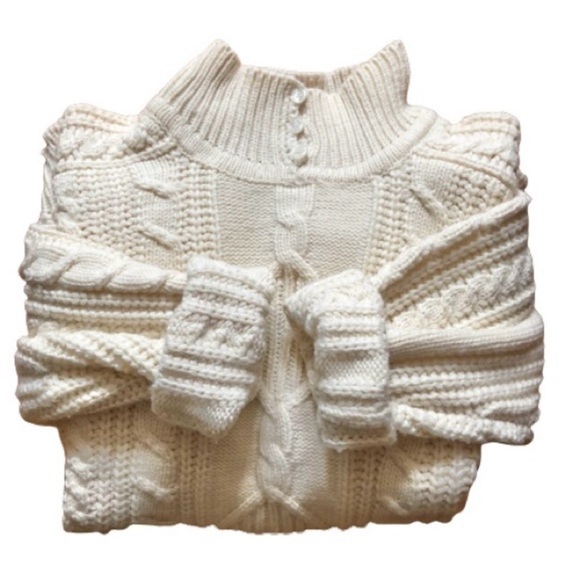 Vtg Chunky Cable Knit Mock Neck Fisherman Sweater L - Picture 1 of 10